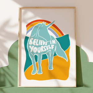 'Believe In Yourself' Kids Unicorn Positive Message Print