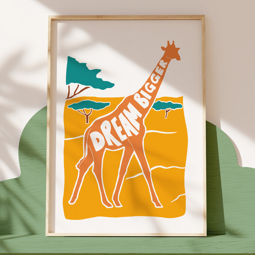 'Dream Bigger' Kids Giraffe Positive Message Print