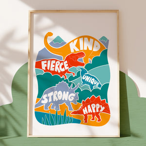 Personalised Kid's Dinosaur Positive Words Name Print