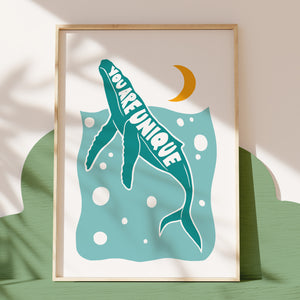 'You Are Unique' Kids Whale Positive Message Print