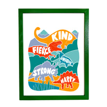 Load image into Gallery viewer, Children&#39;s positive message Dinosaur print bright (red/yellow/blue/green)
