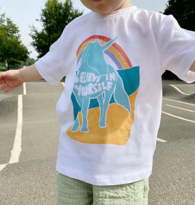 'Believe In Yourself' Kid's Affirmation Unicorn T-shirt