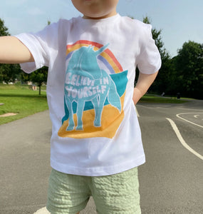 'Believe In Yourself' Kid's Affirmation Unicorn T-shirt