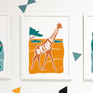 'Dream Bigger' Kids Giraffe Positive Message Print