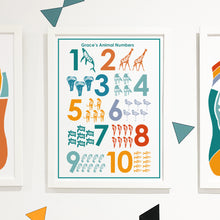 Load image into Gallery viewer, Personalised Animal Numbers Educational Kid&#39;s Print
